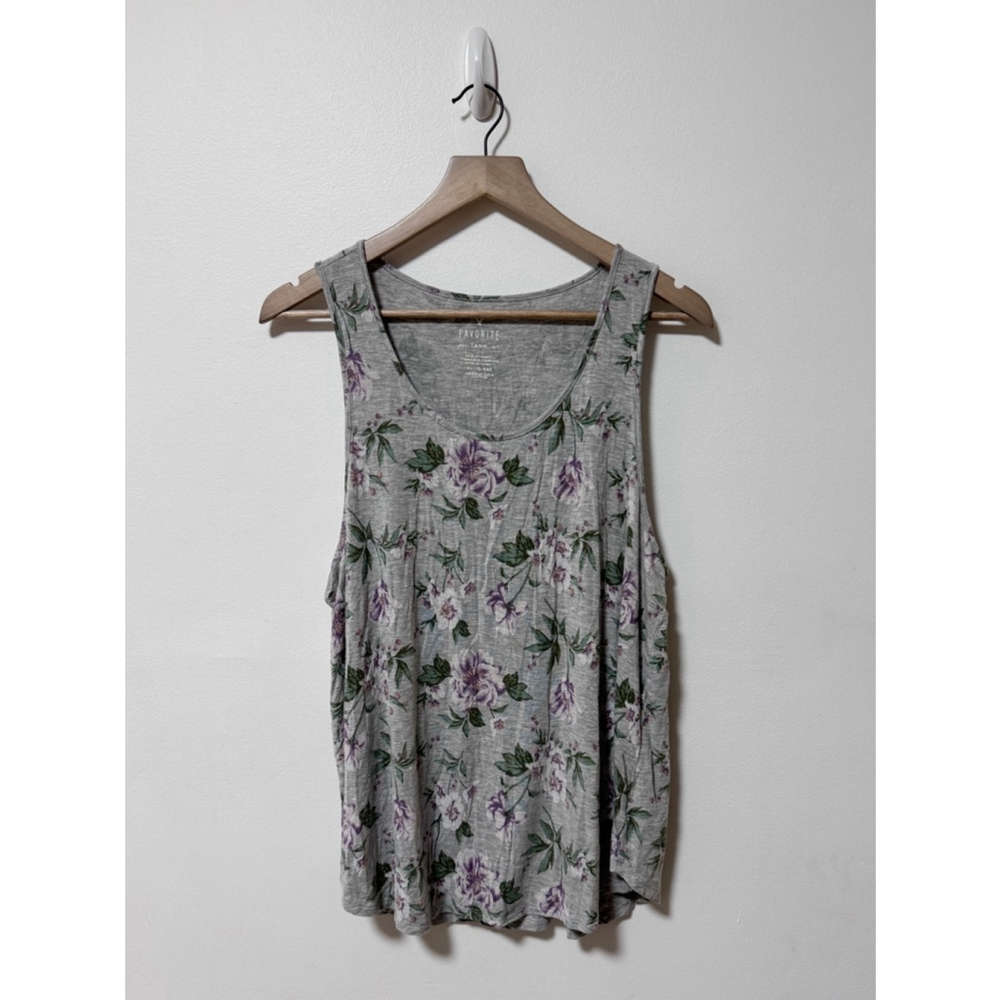 American Eagle | Women’s Floral Stretch Favorite Tank Top XL Gray & Purple